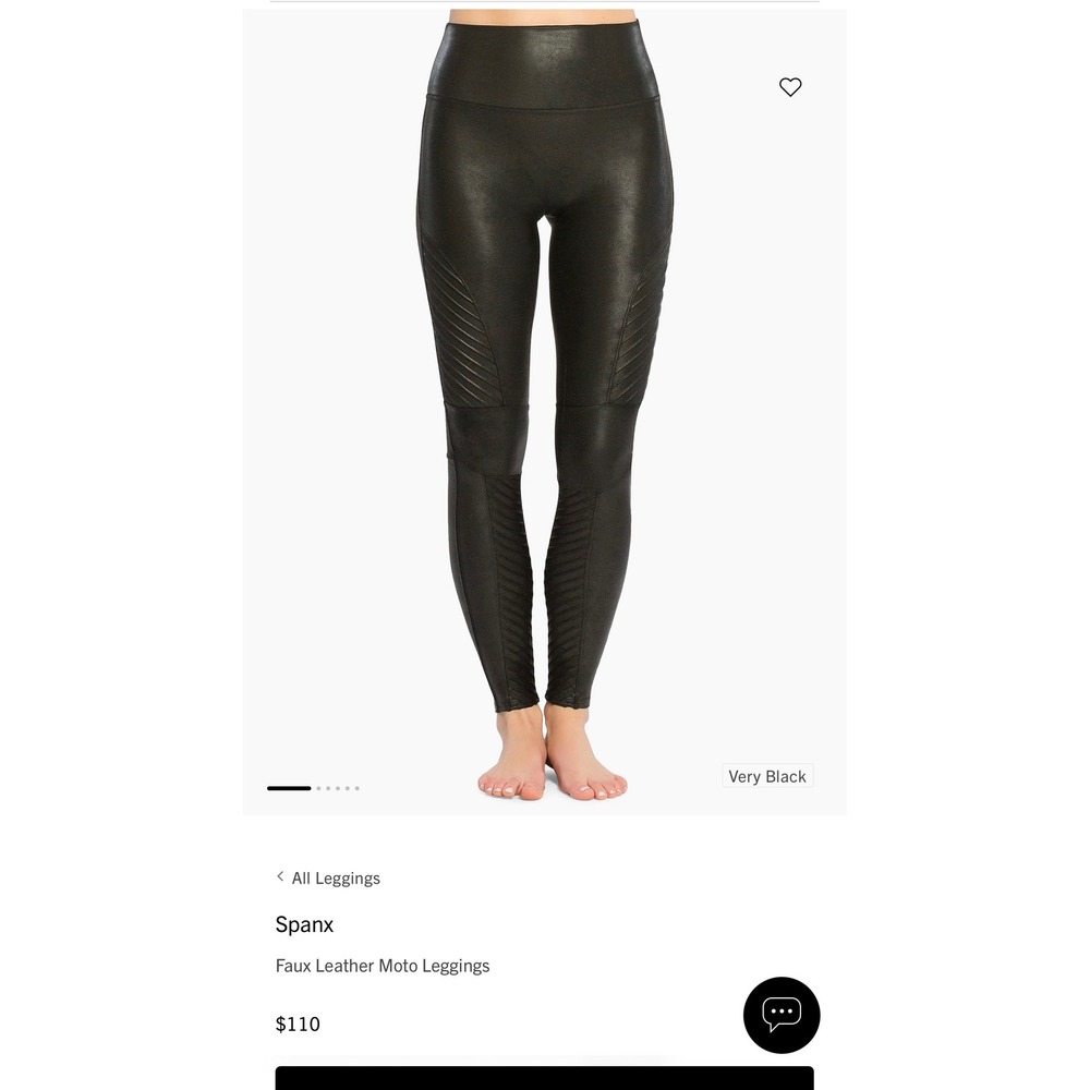 Spanx Faux Leather Moto Leggings Very Black Petite Size L/G